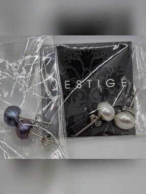 Set Of 2 Mestige Pearl Earrings Studs White & Dark